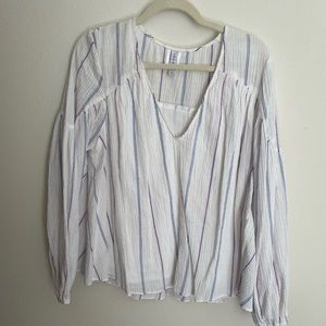 Steele white long sleeved cotton blouse with pink and blue pinstripes